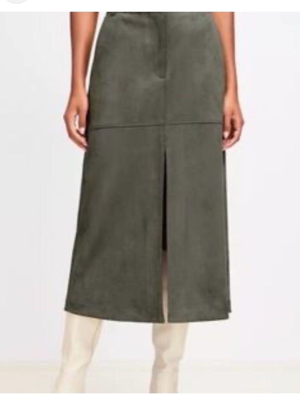 Loft faux suede midi skirt in army green 0P NWT